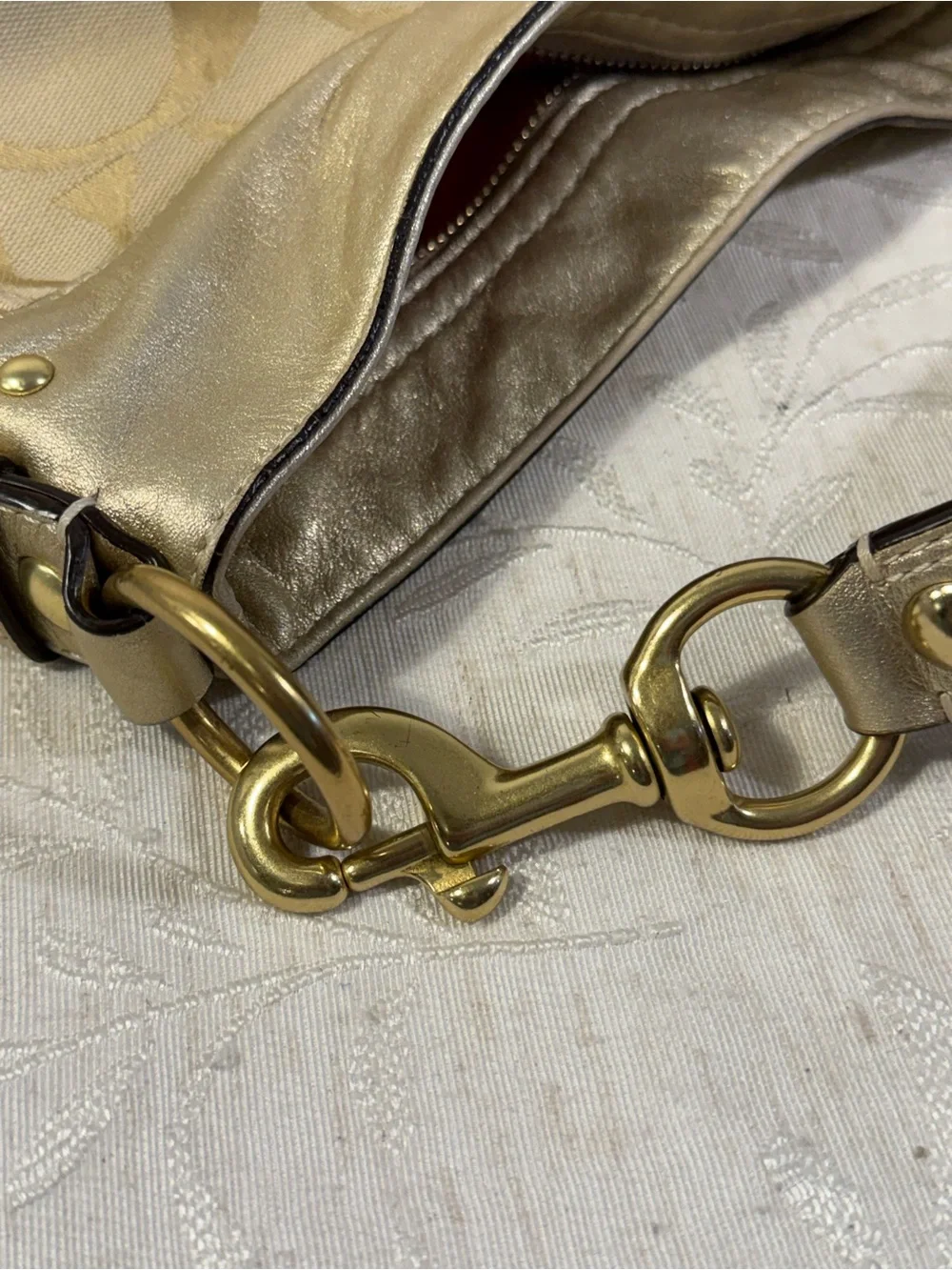 Coach Zoe Signature Khaki Gold Jacquard Canvas Hobo Shoulder Bag Purse Y2K - Picture 12 of 15
